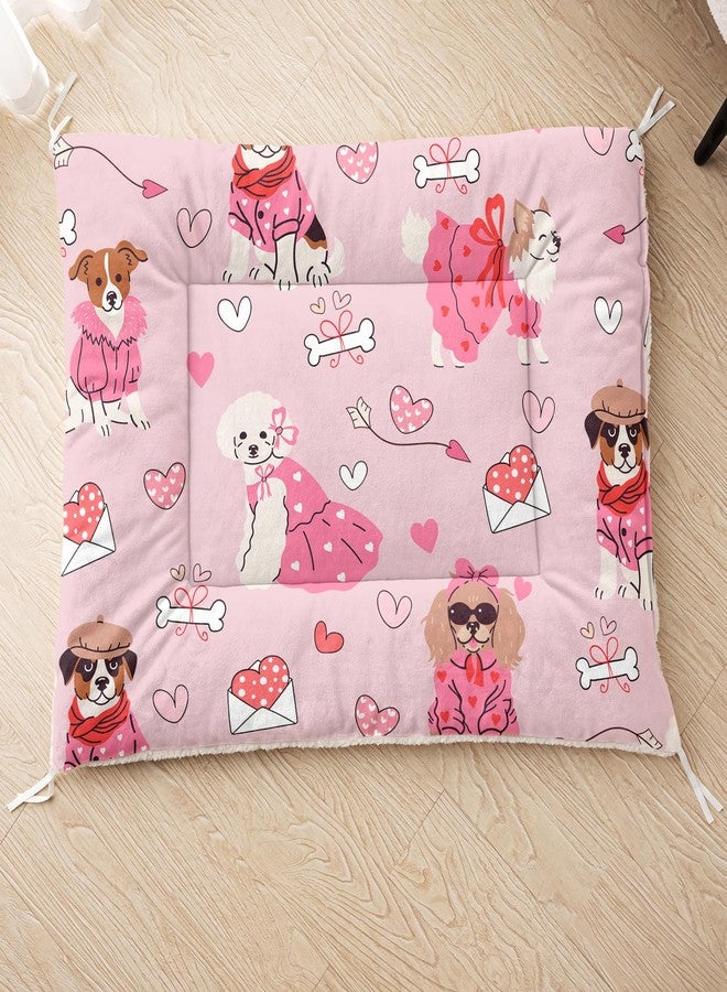 QOOMO Pink Love Dog Bed for Indoor, Washable Crate Pad Cartoon Dog Bed Mat for 30 x 26 Inches - Image 2